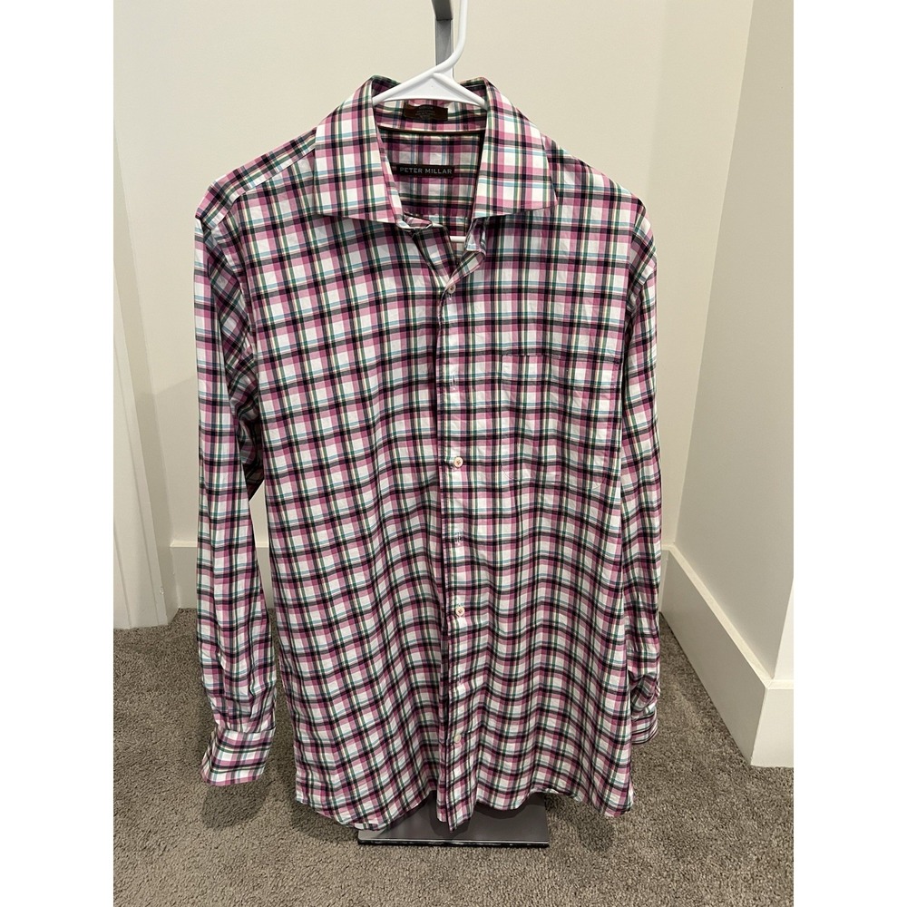 Peter‎ Millar Pink And Green 100% Cotton Long Sleeve Button Up Shirt - Size - M